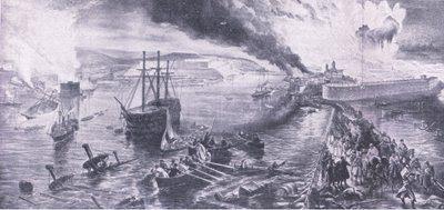 De val van Sevastopol en de terugtocht van de Russen, 8 september 1855, illustratie uit Britse gevechten op land en zee, 1915 door William Crimea Simpson