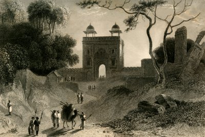 De Agra Poort, Chauter Serai, 1835 door William Daniell