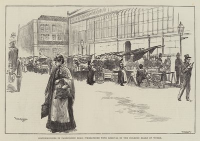 Straatverkopers in Farringdon Road, bedreigd met Verwijdering door de Holborn Board of Works door William Douglas Almond