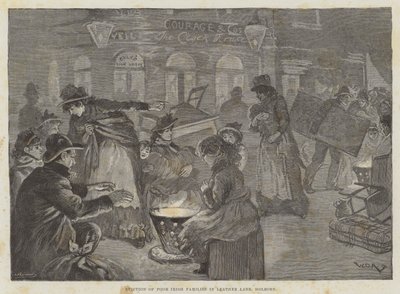 Uitzetting van arme Ierse families in Leather Lane, Holborn door William Douglas Almond