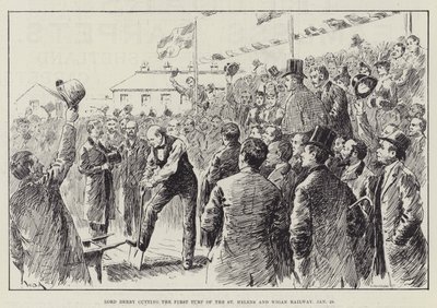 Lord Derby snijdt de Eerste Turf van de St Helens en Wigan Spoorweg, 28 januari door William Douglas Almond
