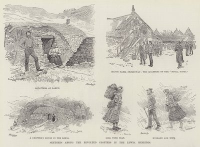 Schetsen onder de Opstandige Crofters in de Lewis, Hebriden door William Douglas Almond