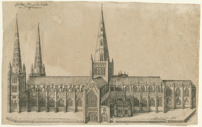 Lichfield Kathedraal - Zuidaanzicht door William Dugdale
