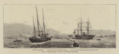 HMS Enchantress verlaat de Haven van Portsmouth door William Edward Atkins