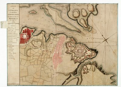 Een plan van St Philips Kasteel en vestingwerken op het eiland Minorca door William Faden