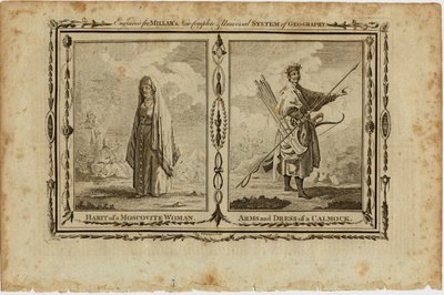 Kleding van een Moskouse vrouw en wapens en kleding van een Kalmuk, ca. 1730 door William Grainger