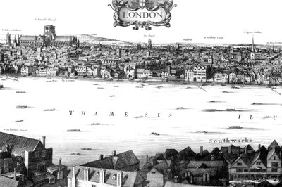 Uitzicht op Londen en de Theems vanaf South Bank, 17e eeuw, 1886 door William Griggs