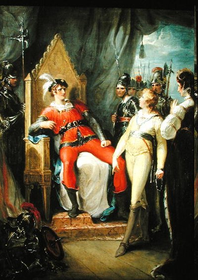 Edward Prins van Wales en zijn moeder Koningin Margaret (1430-82) voor Koning Edward IV (1442-83) na de Slag bij Tewkesbury door William Hamilton