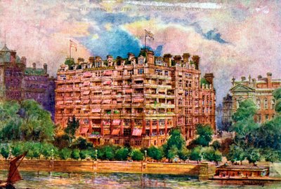 Het Savoy Hotel gezien vanaf de rivier de Theems, Londen, 1905 door William Harold Oakley