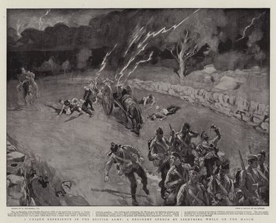 Een Unieke Ervaring in het Britse Leger, een Regiment getroffen door Bliksem tijdens de Mars door William Hatherell