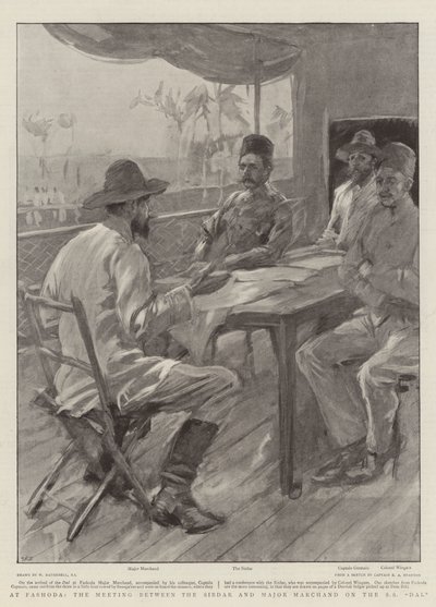 Bij Fashoda, de Ontmoeting tussen de Sirdar en Majoor Marchand op de SS Dal door William Hatherell