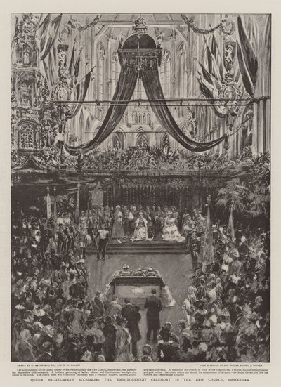 Toetreding van Koningin Wilhelmina, de Troonceremonie in de Nieuwe Kerk, Amsterdam door William Hatherell