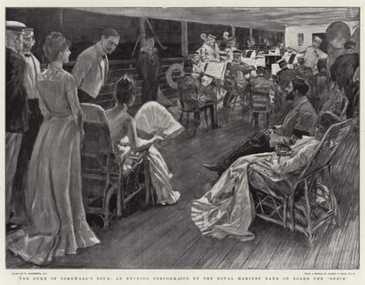 De tour van de hertog van Cornwall, een avondvoorstelling door de Royal Marine