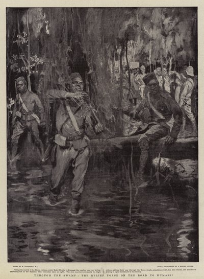 Door het Moeras, de Hulptroepen op Weg naar Kumassi door William Hatherell