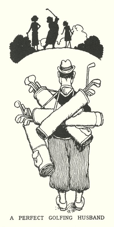 Een perfecte golfende echtgenoot (litho) door William Heath Robinson