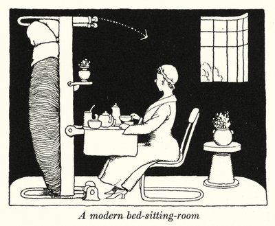 Een moderne woon-slaapkamer door William Heath Robinson