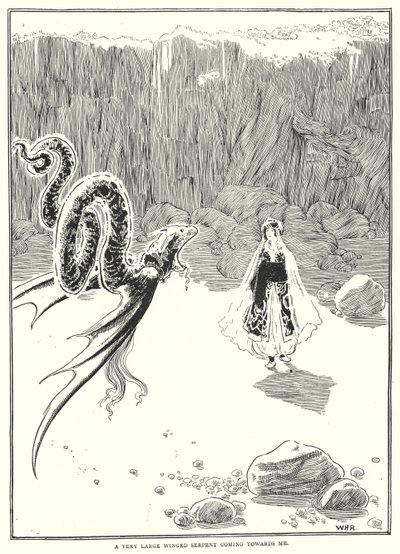Een zeer grote gevleugelde slang kwam naar me toe door William Heath Robinson