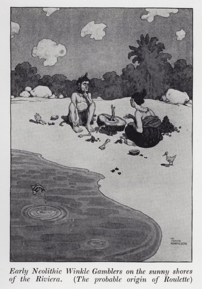 Vroege Neolithische Winkle Gamblers aan de Zonnige Kusten van de Riviera, De Waarschijnlijke Oorsprong van Roulette door William Heath Robinson