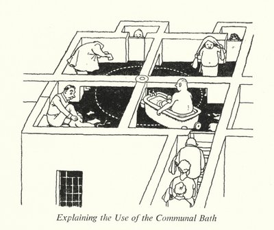 Uitleg over het gebruik van het gemeenschappelijke bad door William Heath Robinson
