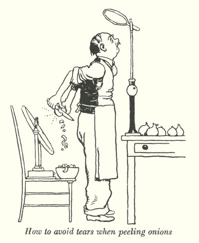 Hoe tranen te vermijden bij het pellen van uien door William Heath Robinson