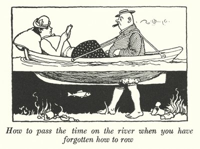 Hoe de tijd door te brengen op de rivier als je bent vergeten hoe je moet roeien (litho) door William Heath Robinson