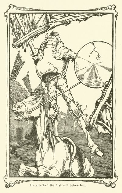 Illustratie voor Don Quichot door William Heath Robinson