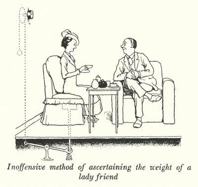 Onschadelijke methode om het gewicht van een vriendin te achterhalen (litho) door William Heath Robinson