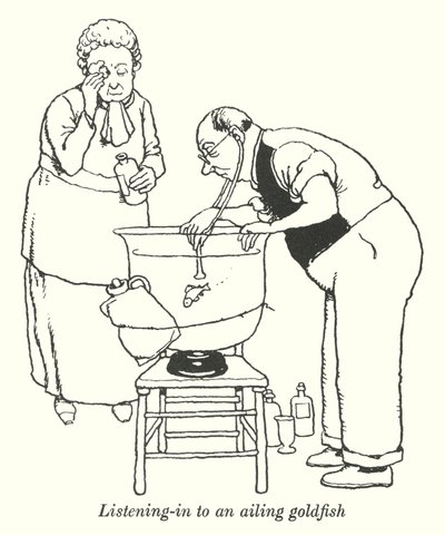 Luisteren naar een zieke goudvis door William Heath Robinson