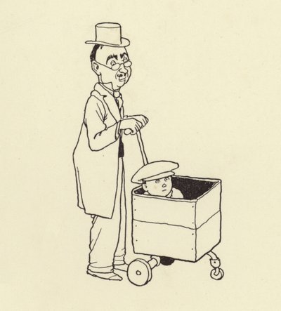 Man duwt jongen in een doos door William Heath Robinson