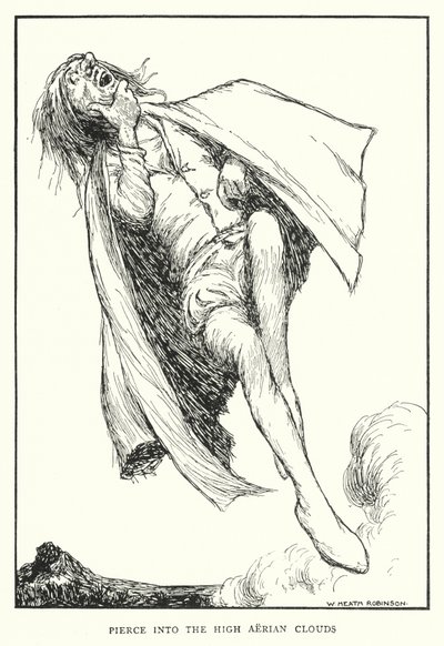 Doordringen in de hoge luchtige wolken (litho) door William Heath Robinson