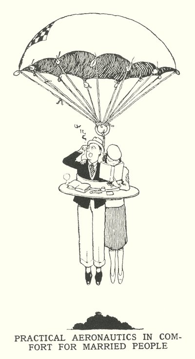 Praktische luchtvaart in comfort voor getrouwde mensen (litho) door William Heath Robinson