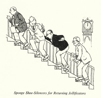 Spons schoen-dempers voor terugkerende feestvierders door William Heath Robinson