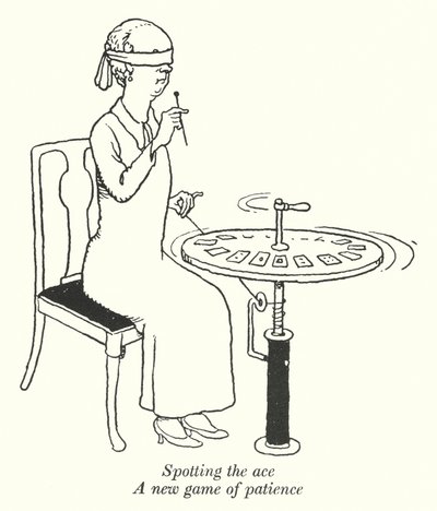De aas spotten, een nieuw patience-spel (litho) door William Heath Robinson