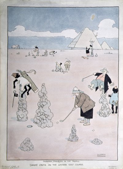 Zomerproblemen in de tropen - Slang op de Sahara-golfbaan door William Heath Robinson