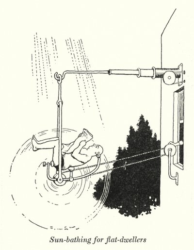 Zonnebaden voor flatbewoners door William Heath Robinson