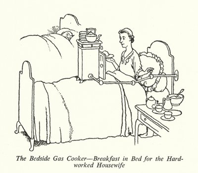 Het Bedzijde Gasfornuis, Ontbijt op Bed voor de Hardwerkende Huisvrouw door William Heath Robinson