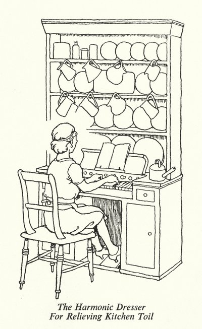 De harmonische dressoir voor het verlichten van keukentaken door William Heath Robinson