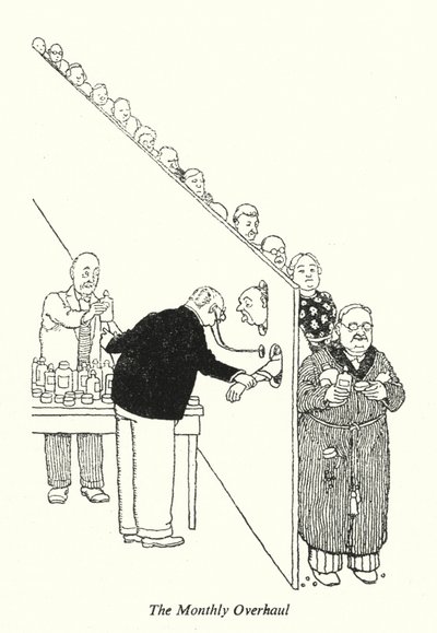 De Maandelijkse Overhaul (litho) door William Heath Robinson