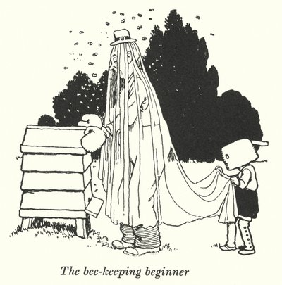 De beginnende imker (litho) door William Heath Robinson