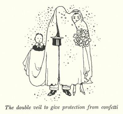 De dubbele sluier om bescherming te bieden tegen confetti door William Heath Robinson