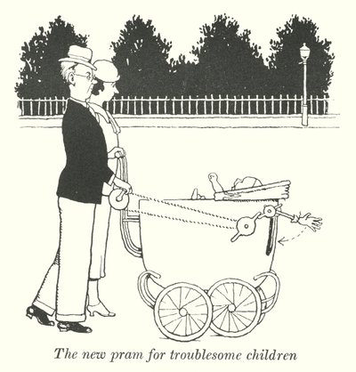 De nieuwe kinderwagen voor lastige kinderen (litho) door William Heath Robinson