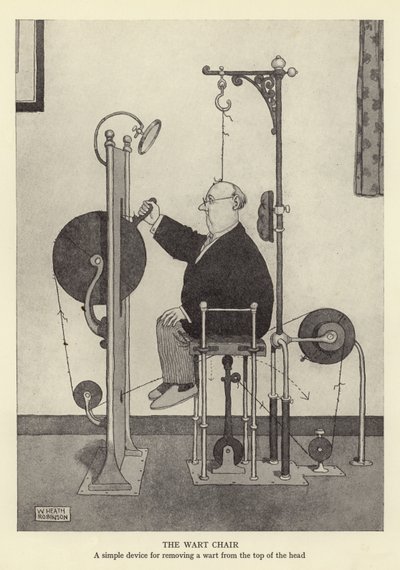 De wrattenstoel, een eenvoudig apparaat om een wrat van de bovenkant van het hoofd te verwijderen door William Heath Robinson