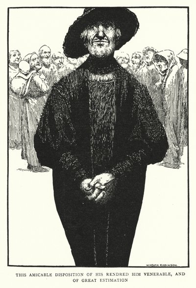 Deze vriendschappelijke houding maakte hem eerbiedwaardig en van grote achting (litho) door William Heath Robinson