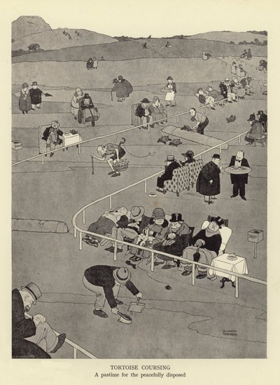 Schildpadrennen, een tijdverdrijf voor de vredelievenden door William Heath Robinson