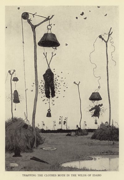 Vangen van de klerenmot in de Wildernis van Idaho door William Heath Robinson