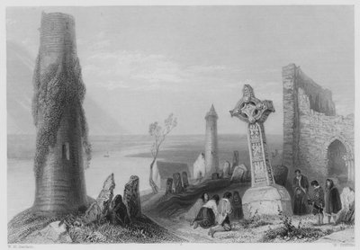 Oude Kruis, Clonmacnoise (gravure) door William Henry (after) Bartlett