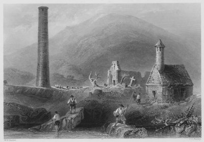 Ronde Toren, enz., Glendalough, County Wicklow door William Henry (after) Bartlett
