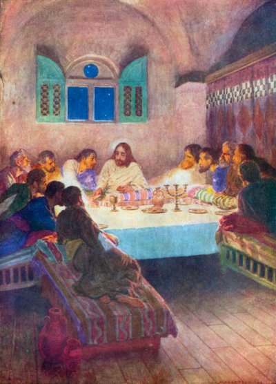 Het laatste avondmaal (kleurenlitho) door William Henry (after) Margetson