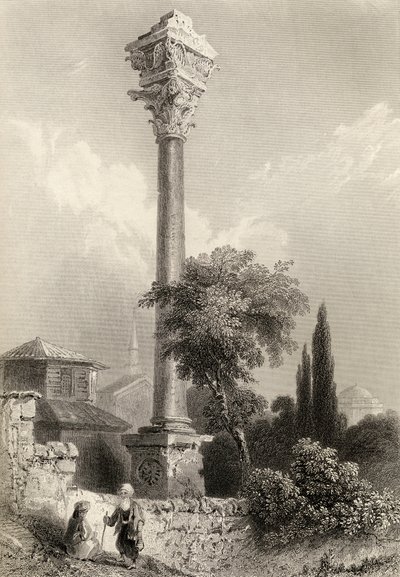 Zuil van Marcian, Istanbul, Turkije, gegraveerd door H. Adlard door William Henry Bartlett