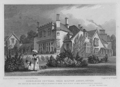 Endsleigh Cottage, bij Milton Abbot, Devon (gravure) door William Henry Bartlett